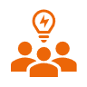 orange symbol for brainstorming and collaboration at Leitwert